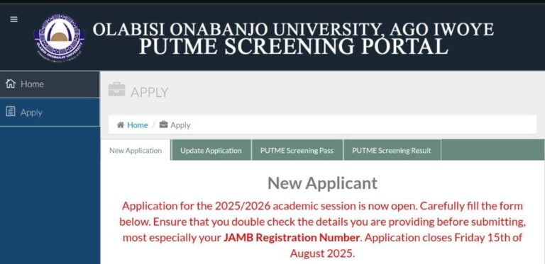 OLABISI ONABANJO UNIVERSITY (OOU) EXTENDS APPLICATION PORTAL FOR 2025/ ...